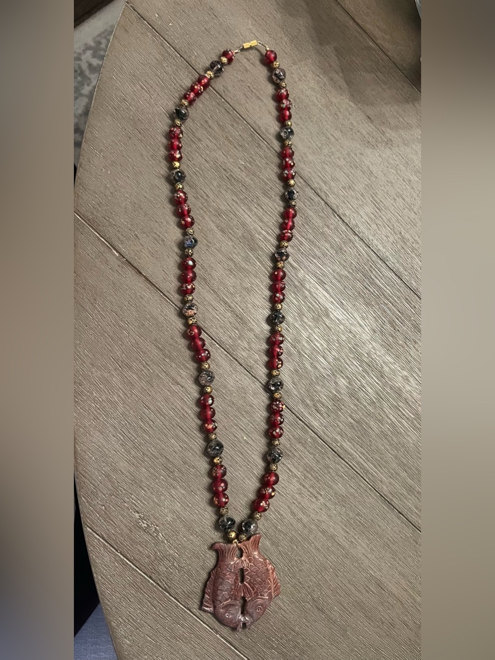 Red Beaded Pendant Necklace - Elegant Floral Pendant